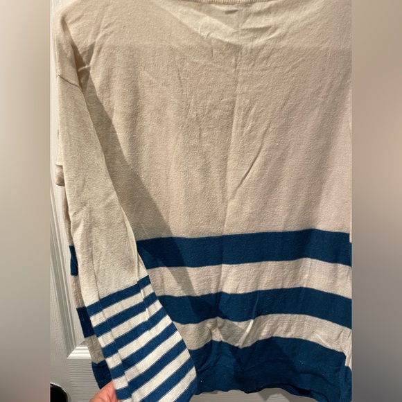 Joie Cream and Blue Striped Wool Blend Sweater - Picture 3 of 6